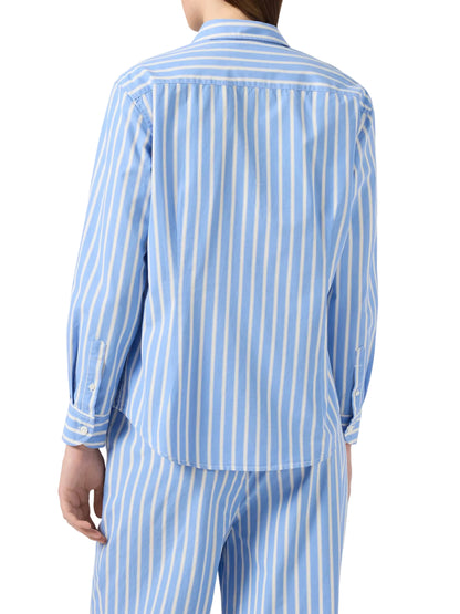 Camicia Meredith in cotone a righe azzurre con ricamo Saint Barth