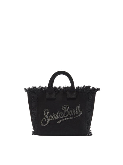 BORSA SAINT BARTH - Borsa Vanity mini in canvas nera con logo in strass