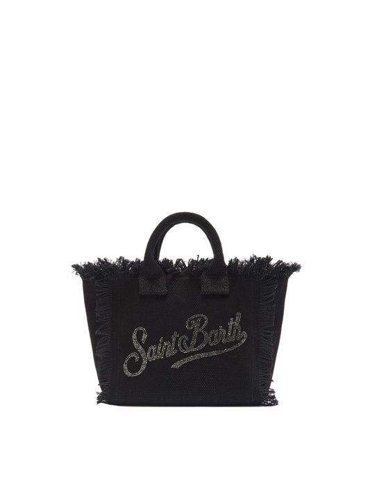 BORSA SAINT BARTH - Borsa Vanity mini in canvas nera con logo in strass