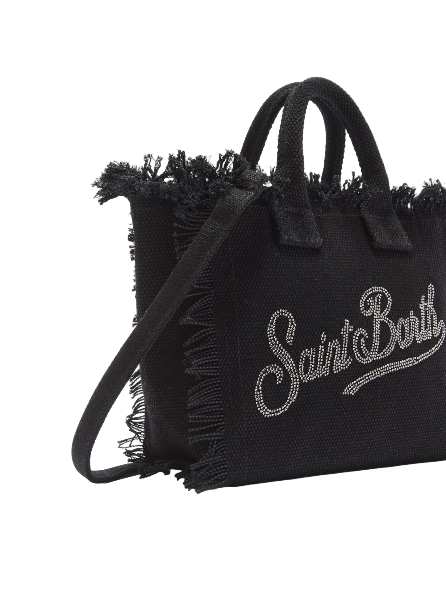 BORSA SAINT BARTH - Borsa Colette in canvas nera con logo in strass