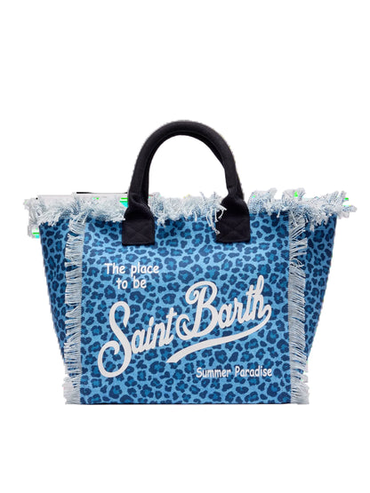 BORSA SAINT BARTH - Borsa Colette in canvas Animalier Blu