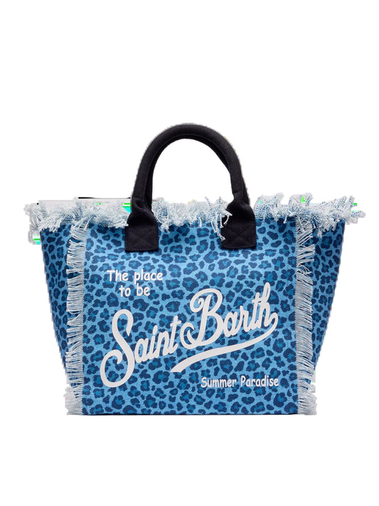 BORSA SAINT BARTH - Borsa Colette in canvas Animalier Blu