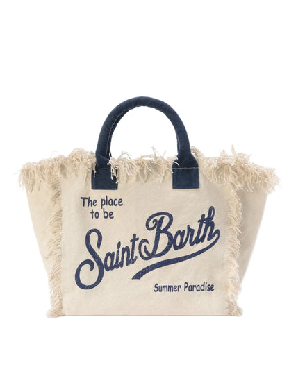 BORSA SAINT BARTH - Borsa Vanity regular bianca in canvas con frange