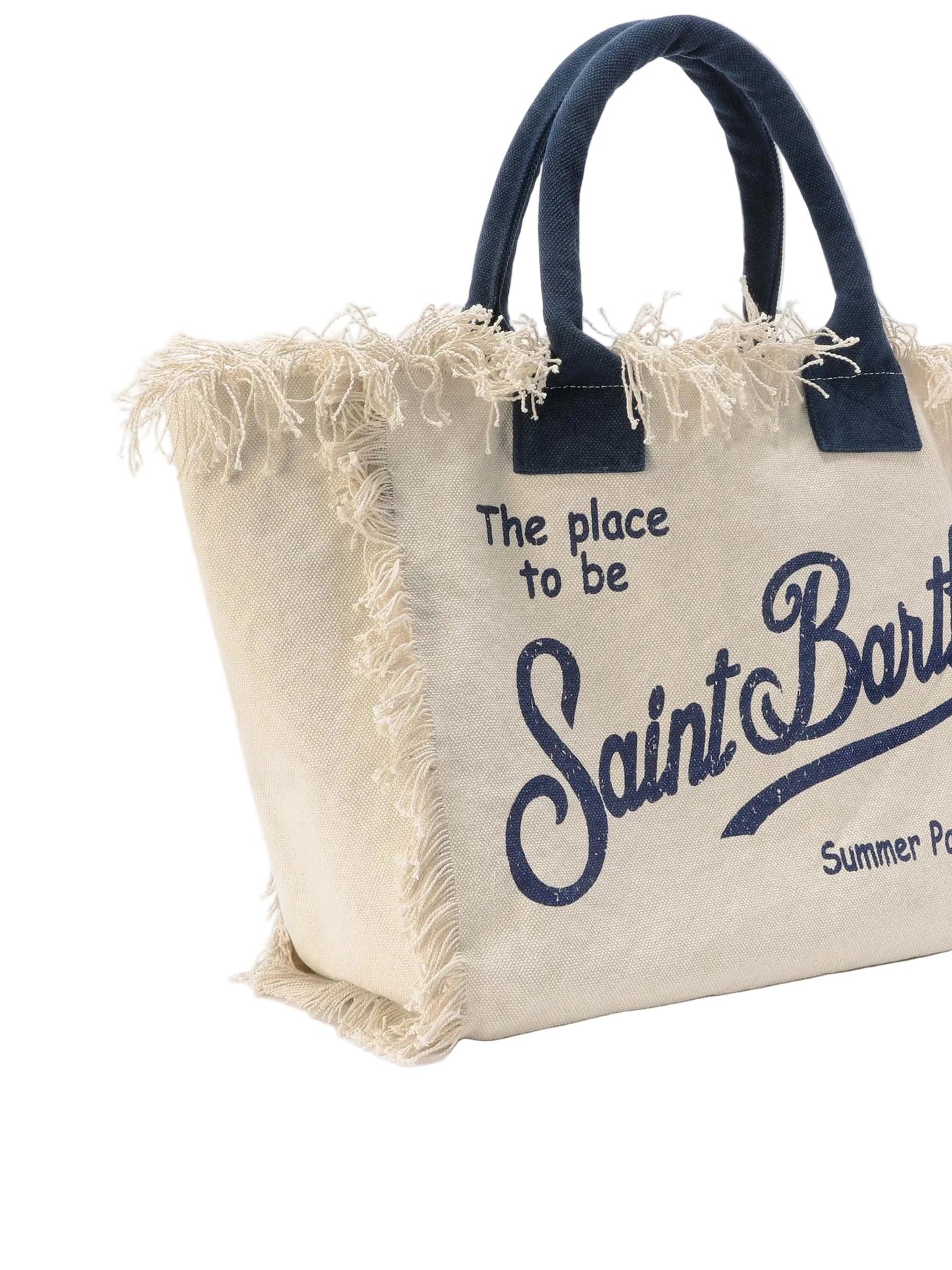 BORSA SAINT BARTH - Borsa Vanity regular bianca in canvas con frange