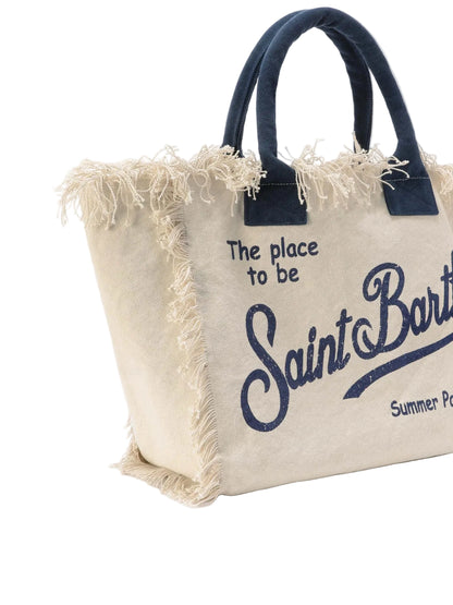 BORSA SAINT BARTH - Borsa Vanity regular bianca in canvas con frange