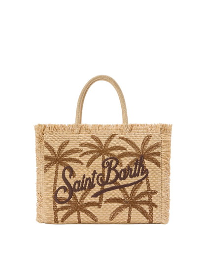BORSA SAINT BARTH - Borsa Vanity regular effetto paglia con ricamo palme