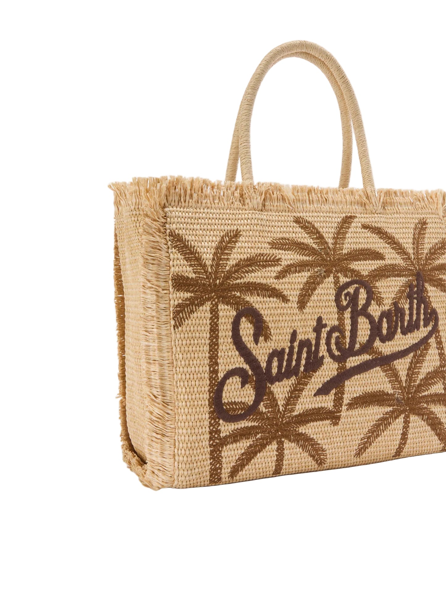 BORSA SAINT BARTH - Borsa Vanity regular effetto paglia con ricamo palme