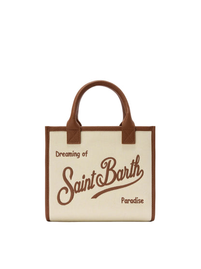 SAINT BARTH - Borsa Vanity medium in canvas e pelle martellata