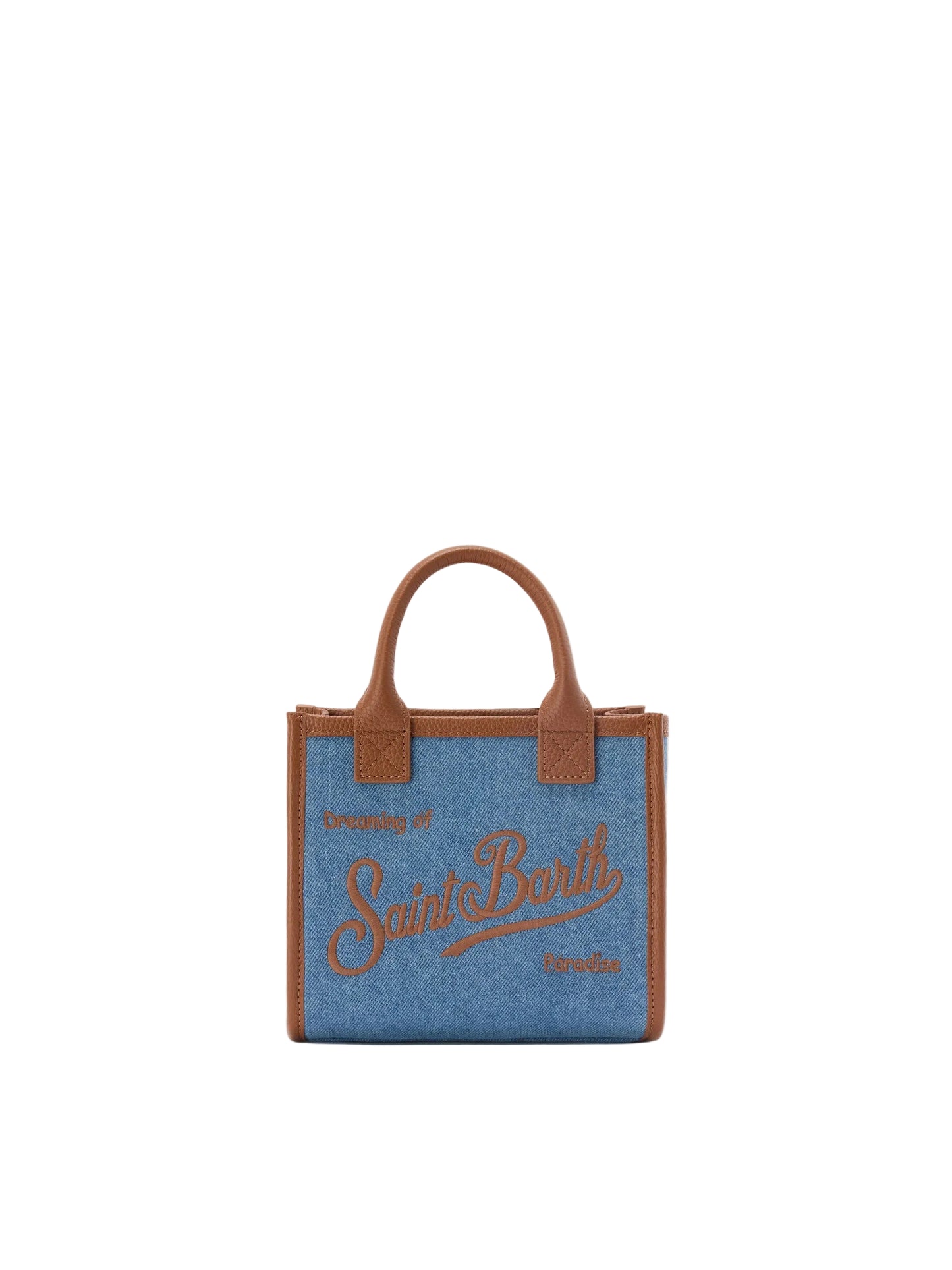 Saint Barth - Borsa Vanity mini in denim e pelle martellata