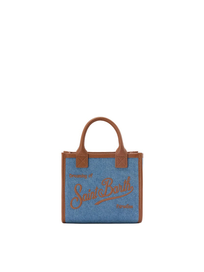 Saint Barth - Borsa Vanity mini in denim e pelle martellata