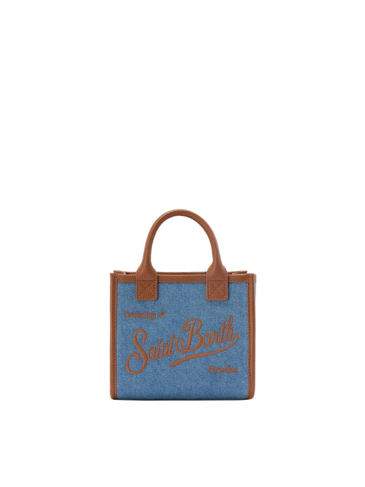 Saint Barth - Borsa Vanity mini in denim e pelle martellata