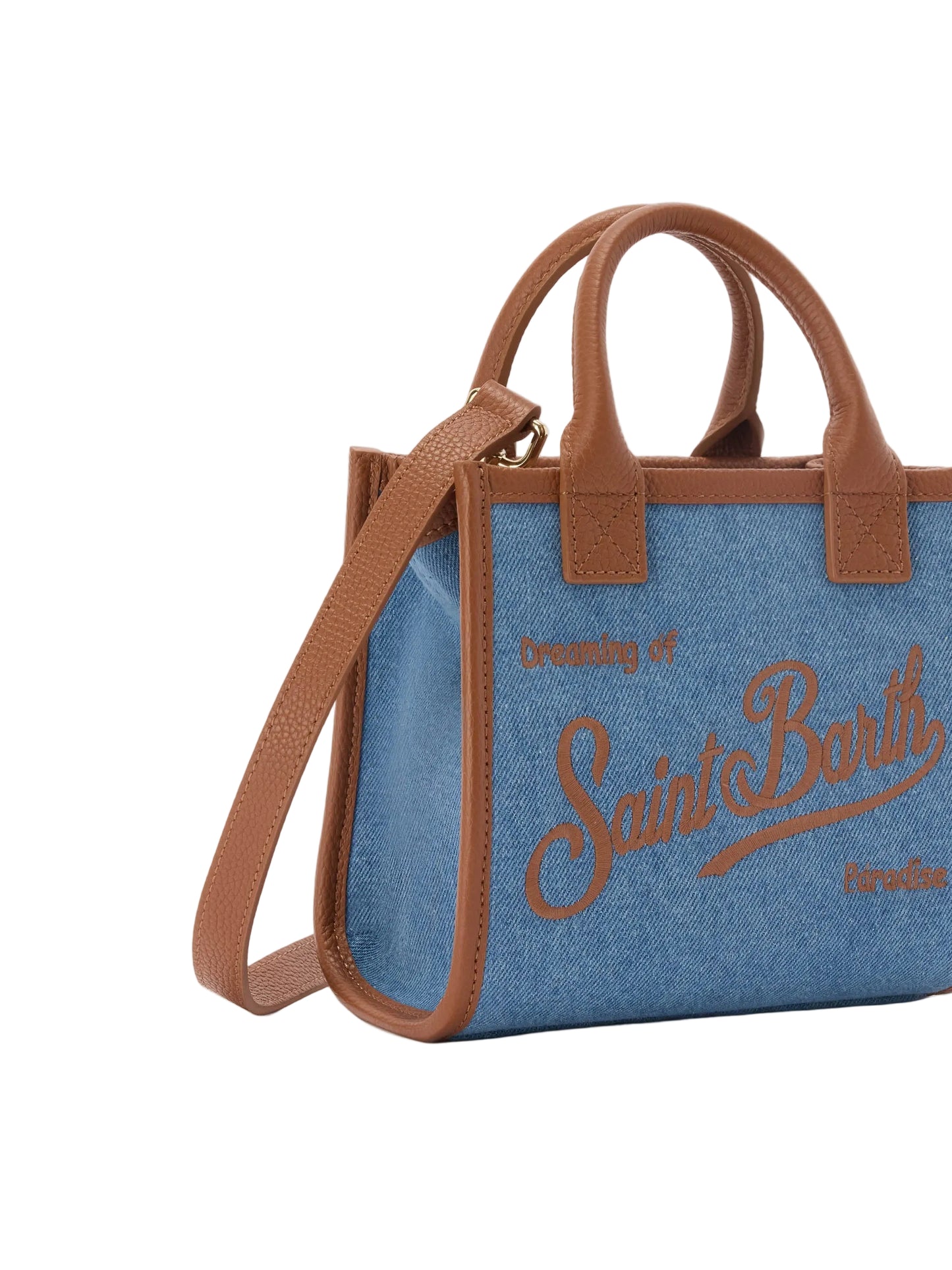 Saint Barth - Borsa Vanity mini in denim e pelle martellata