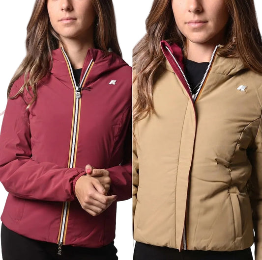 Giacca K-Way - Lily St Warm Double donna reversibile rosso scuro / beige khaki