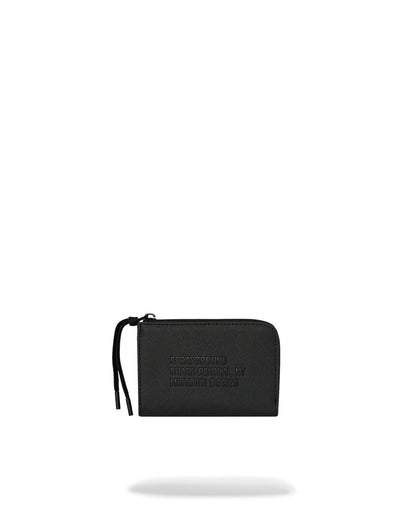 Portafoglio Sprayground Blacked Out nero, retro con scritta Shark Central NY in rilievo