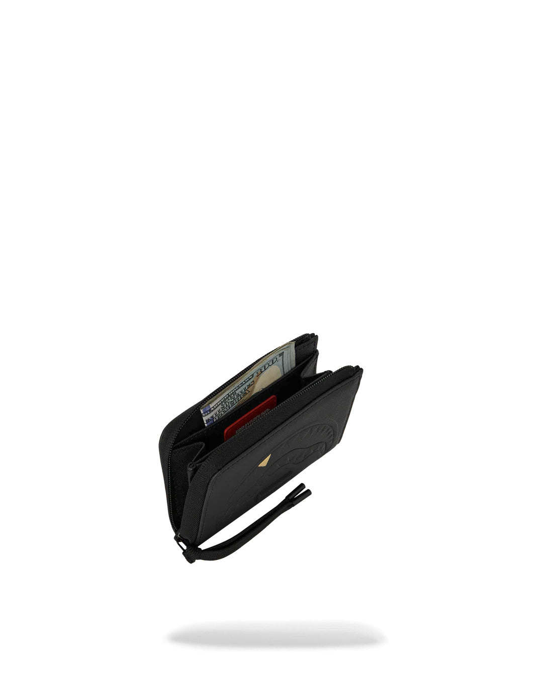 Portafoglio Sprayground Blacked Out aperto, interno con scomparti