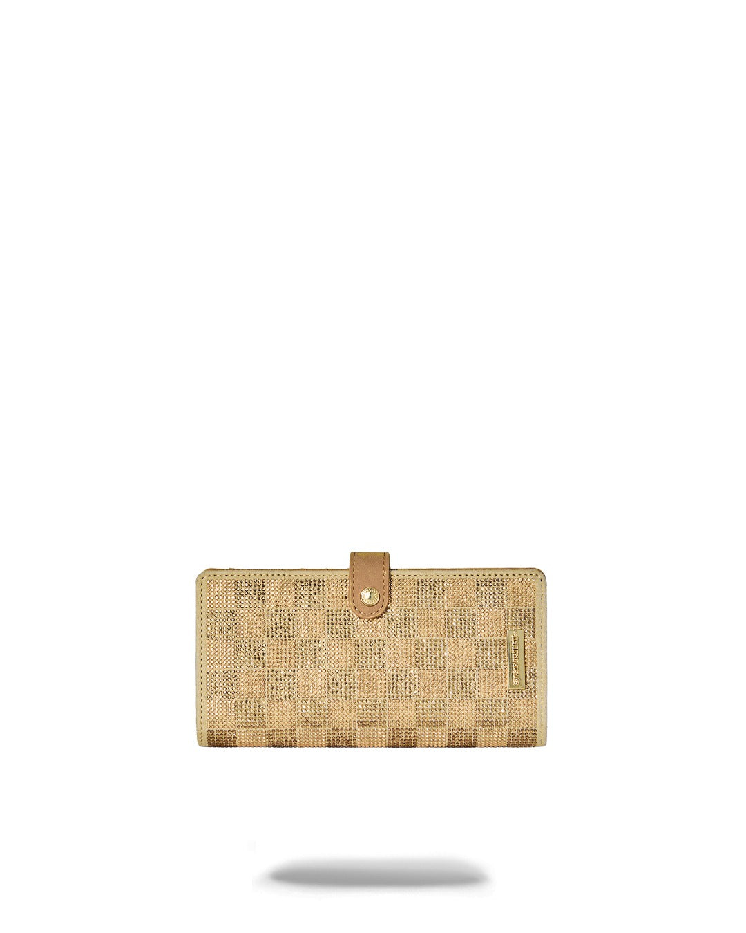 Portafoglio Sprayground 2 Tone Gold oro a scacchi con strass, fronte