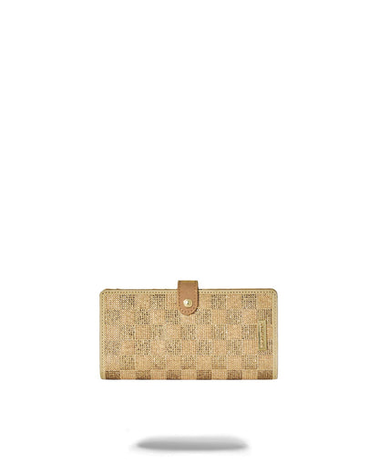 Portafoglio Sprayground 2 Tone Gold oro a scacchi con strass, fronte