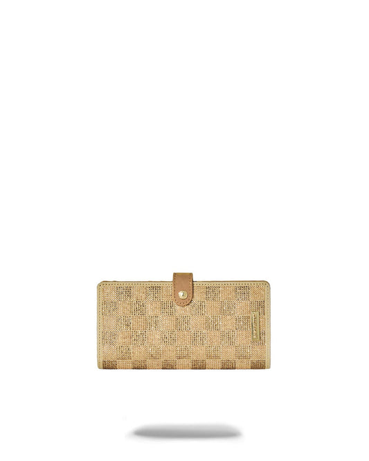 Portafoglio Sprayground 2 Tone Gold oro a scacchi con strass, fronte