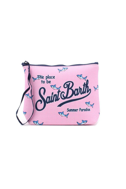 Pochette Saint Barth - Aline in scuba rosa stampa squali