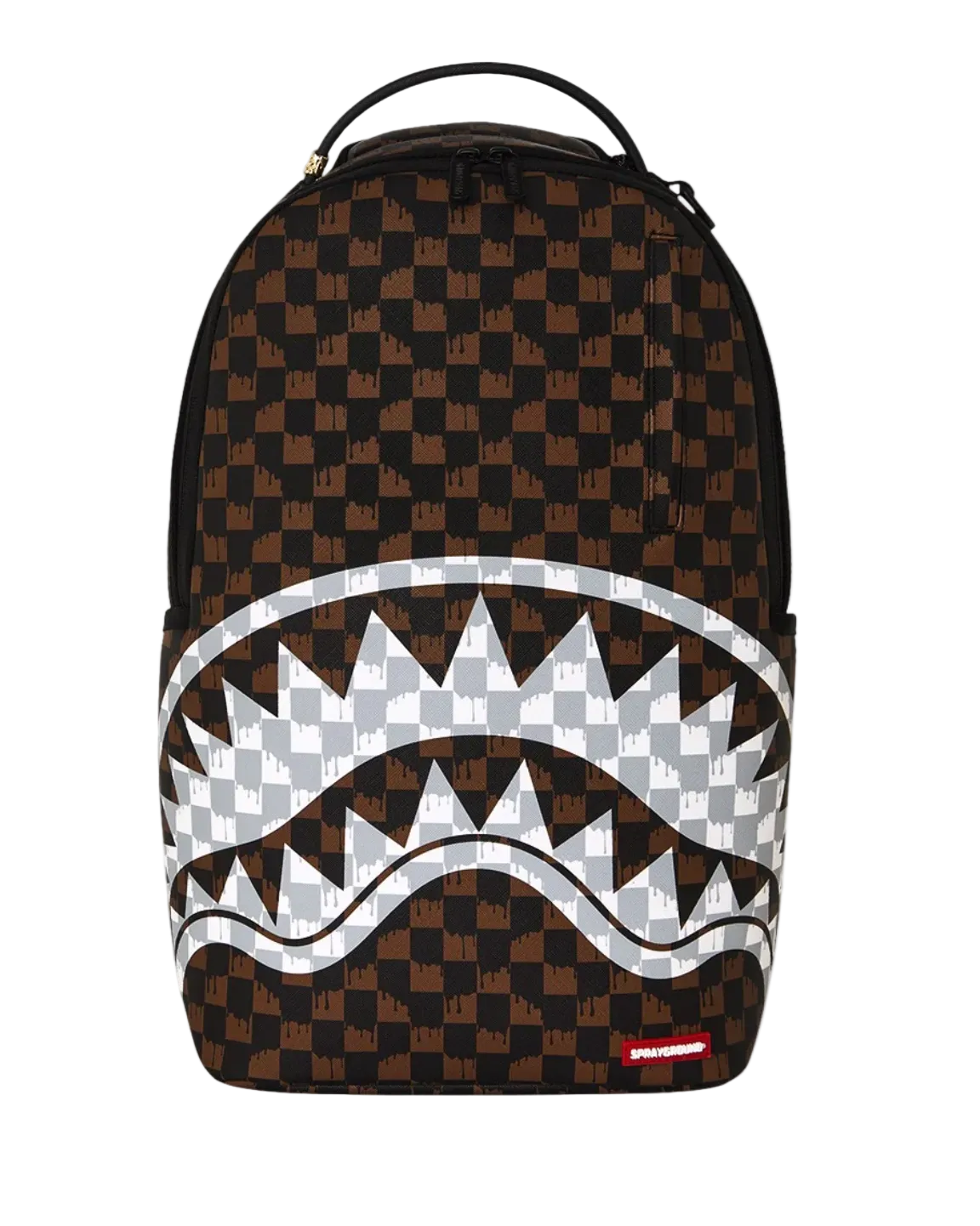 Zaino Sprayground "Drip Checker" a Scacchi Marroni con Shark Mouth Bianca – Edizione Limitata